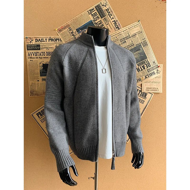 Winter Coat for Big & Tall Men M-3XL | Thermal Double Zipper Cardigan, Stand Collar Warm Knit Sweater Jacket | Loose Fit Clothes