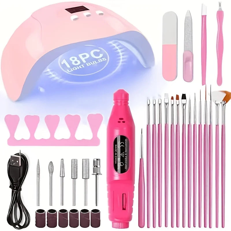 Manicure UV LED Lamp Kit Set with UV Lamp and 20000RPM Nail Drill Machine for Remove Dead Skin Manicure Tools Set