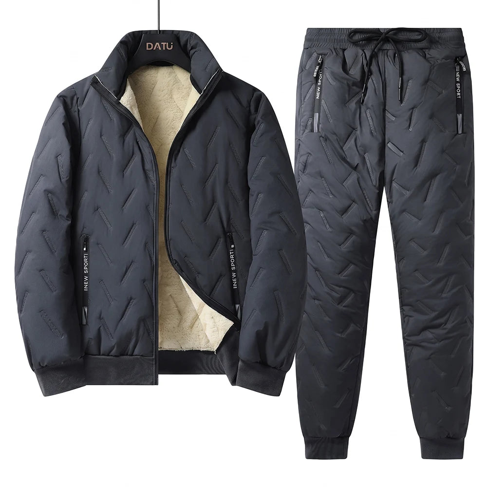 Winter Men Thermal Tracksuit 3Pcs Set, Fleece Lined Warm Quilted Coat Sleeveless Vest Elastic Waist Pants, Windproof Casual Spor