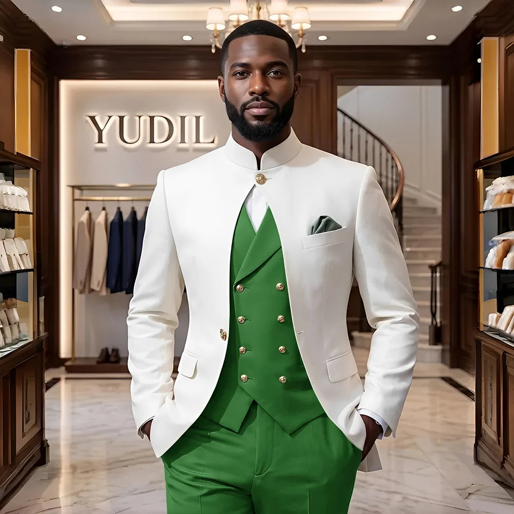 Men 3‑Piece Slim Fit Business Suit Formal Wedding Party Groom Blazer Jacket Trousers Male Suit Set