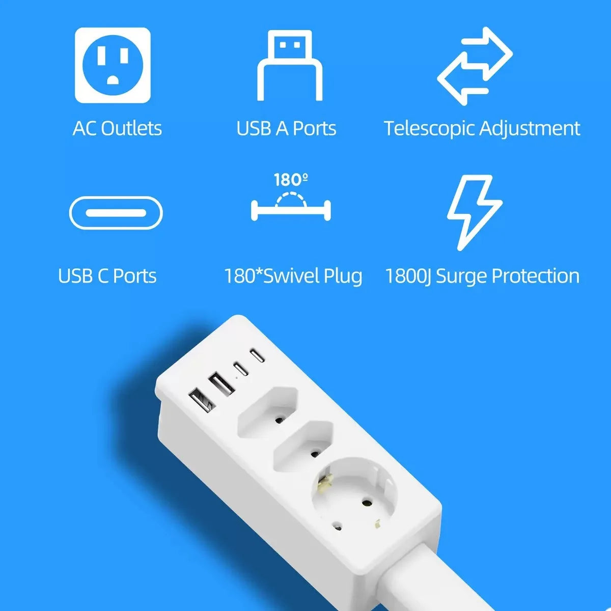 Electrical Outlet Extender 3 Sided 6 Outlet 4 USB Wall Tap for Home Office Travel Safety