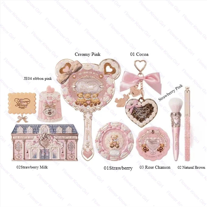 FLOWER KNOWS Sweet Treats Full Face Set Makeup Gift Set All In Shimmer Eye Shadow Palette Blush Powder Lip Jelly Gift Box