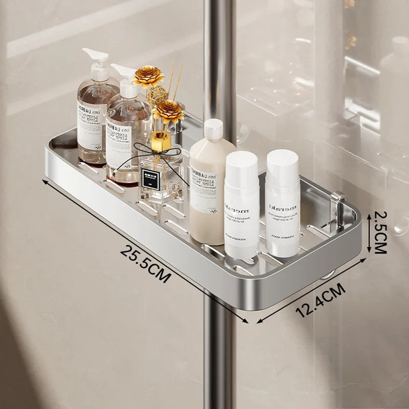 Bathroom Storage Rack Rain Shower Rod Shelf Organizer No Drilling Shower Gel Shampoo Tray Holder Shower Gel Shampoo Organizer