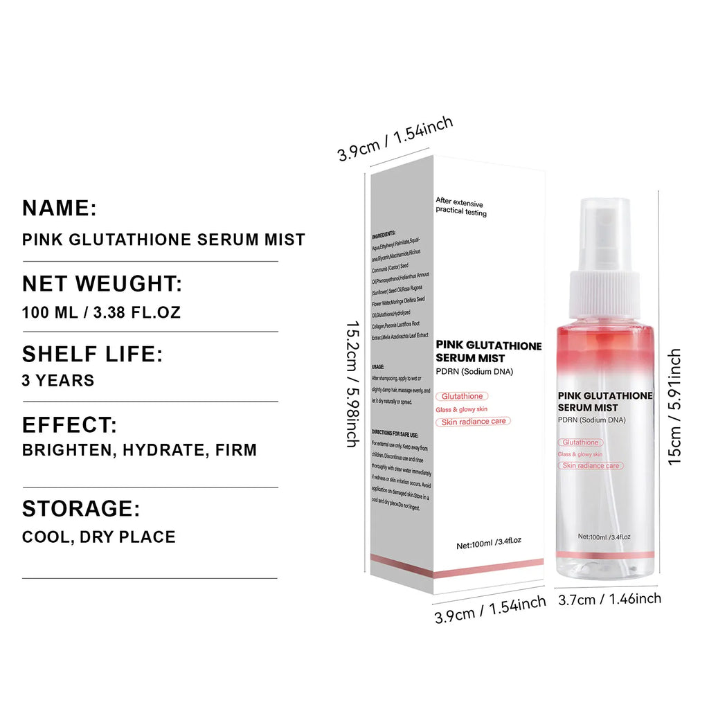 Pink Glutathione Serum Mist with PDRN (Sodium DNA), Hydrating Facial Spray for Glass & Glowy Looking Skin, Refreshing Radiance C