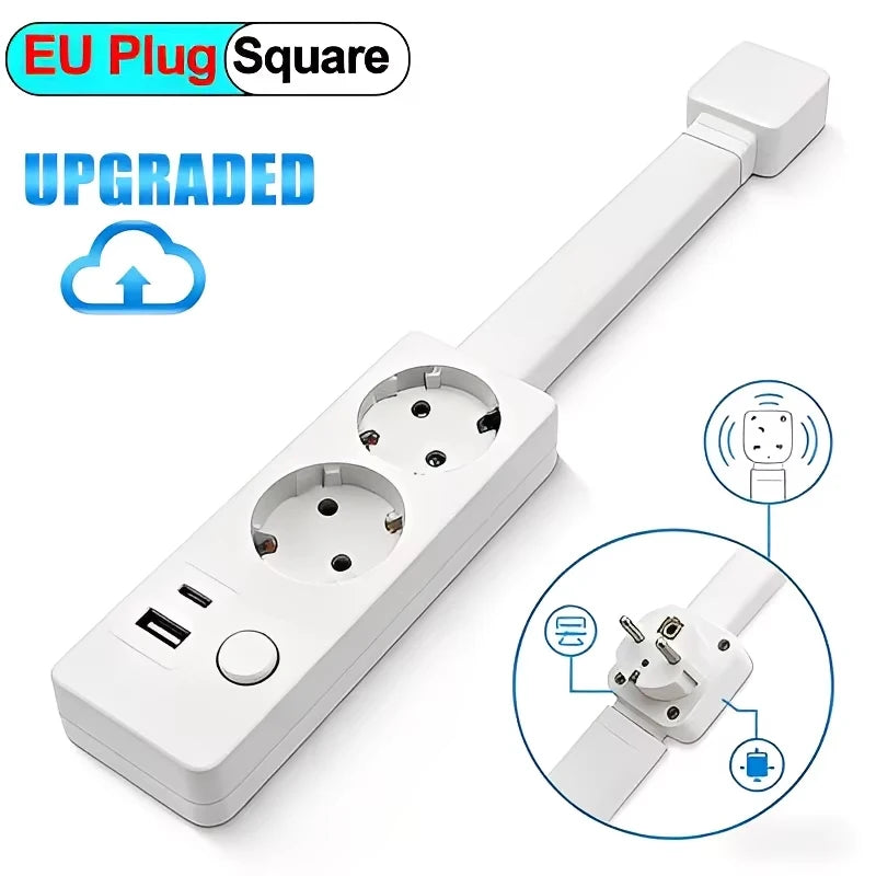 Adjustable Length Electrical Outlet Extender EU US Plug Stretchable Plug Power Outlets Extender 180° 360° Retractable Socket