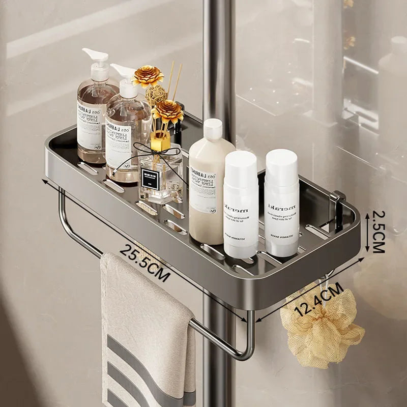 Bathroom Storage Rack Rain Shower Rod Shelf Organizer No Drilling Shower Gel Shampoo Tray Holder Shower Gel Shampoo Organizer