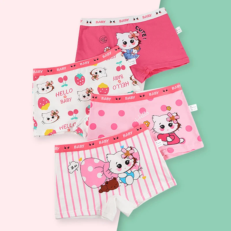 4PCS Children's Cotton Girl Panties Girl Cute Panties for Girls Boxer Underwear Cartoon Soft Boxers Shorts Underwears Clothing