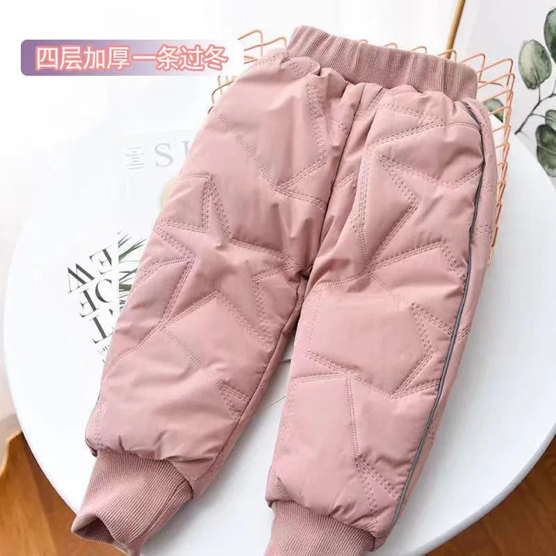 2022 New Warm pants Kids Cartoon Pant Fashion Boy Girl Jeans Winter Thickening Kids Denim Pants Baby Jean Infant Clothing 1-6Y