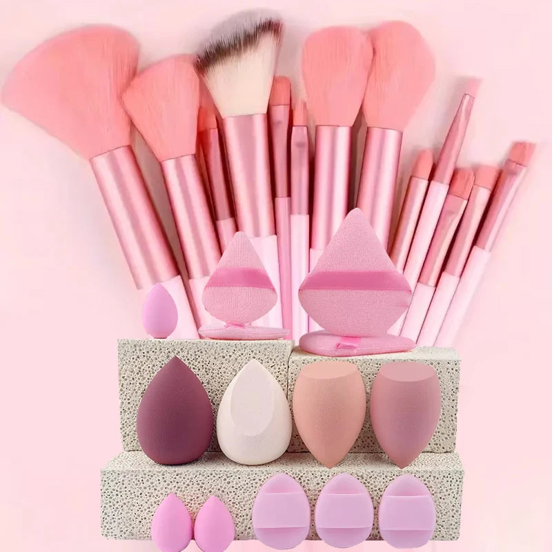 Makeup Brushes and Sponges Set, Pink Makeup Puff, Beauty Egg, Headband, Wristband Remover Kit, Makeup Tool, Gift 20-32pcs