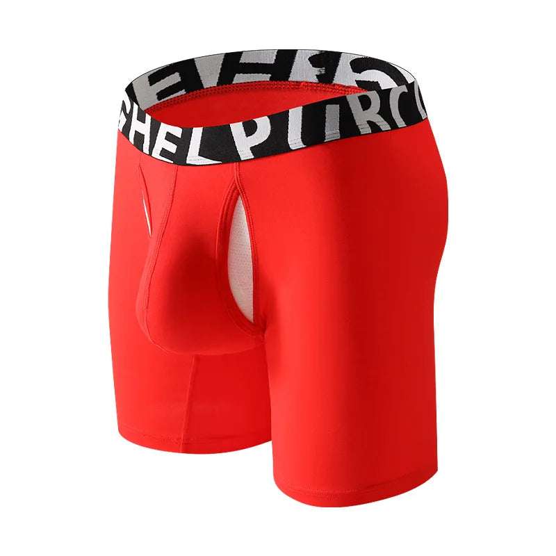 1pc Men's 3/4 Long Boxer Briefs - Inner Sports Underwear, Double-Layer Separate, U-Pouch, Long Length for Wear Inside