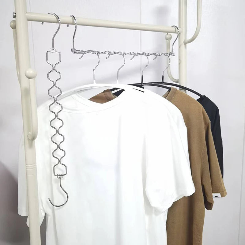 2Pcs Space Saving Hangers For Clothes Magic Collapsible Clothes Space Saver Metal Hanger Organizer With 360 Swivel Hook-New