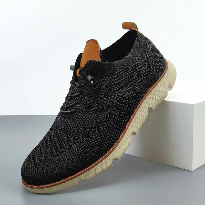 Men Knit Oxford Shoes Breathable Fly Woven Upper Lightweight Thick Sole Lace-up Casual Business Walking Sneakers