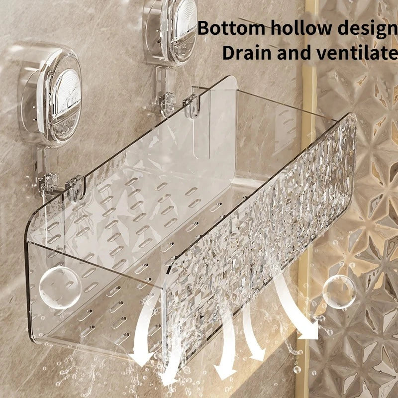 Bathroom Organizer Shower Suction Cup Shelf Basket Light Glacier Pattern Storage Free Shelves for Wall Washroom Rack Shelf