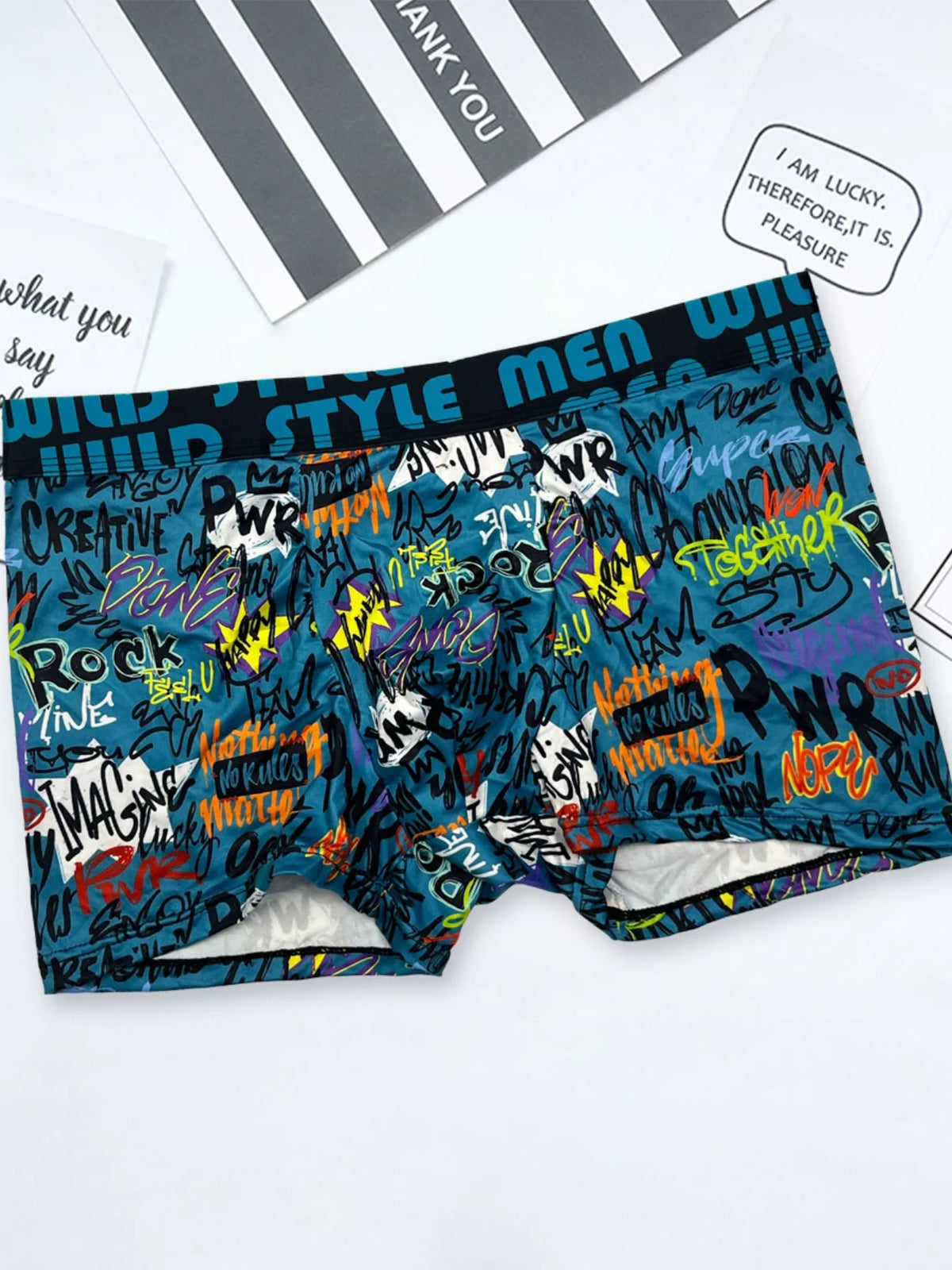 Boxer Briefs 3PCS Set Cartoon Graffiti Print Underwear Soft Breathable Male Shorts Fashion Casual Men Underpants Multi Patterns