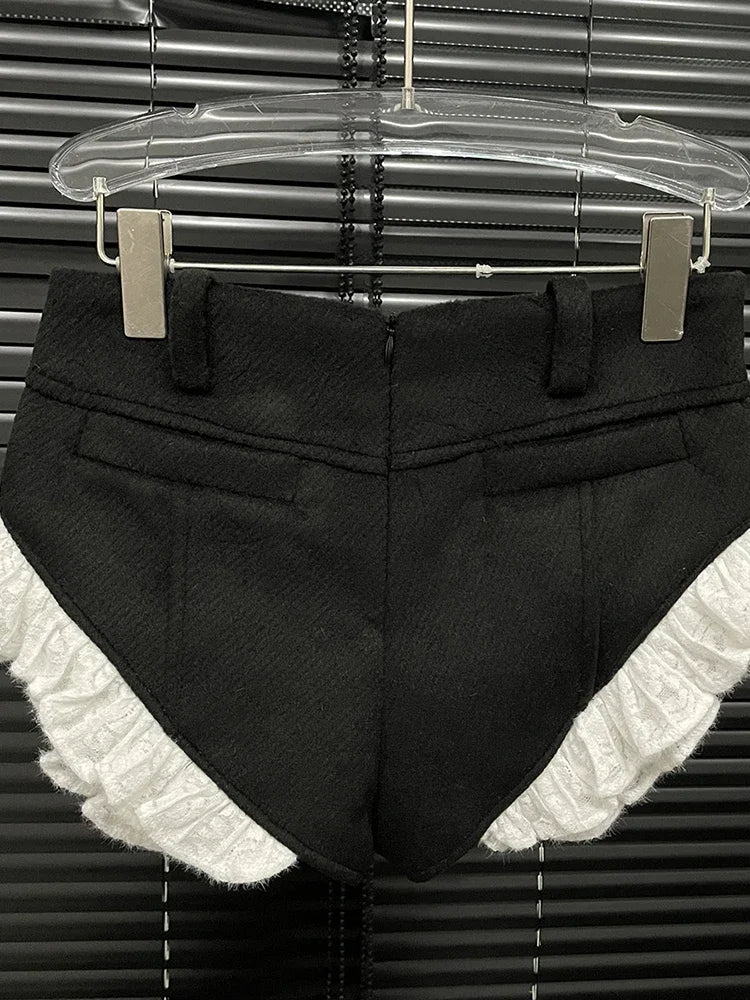 Damen-Blazer-Set mit langen Ärmeln, zweiteiliges Set: sexy V-Ausschnitt, Jacke mit Spitzenbesatz und hoch taillierte Shorts – Abendmode für den Laufsteg und Cocktailpartys