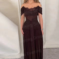 Elegant A Line Women's Evening Dresses Off The Shoulder Lace Sleeveless Prom Gowns Vestidos Para Mujer Customized Robe De Soirée