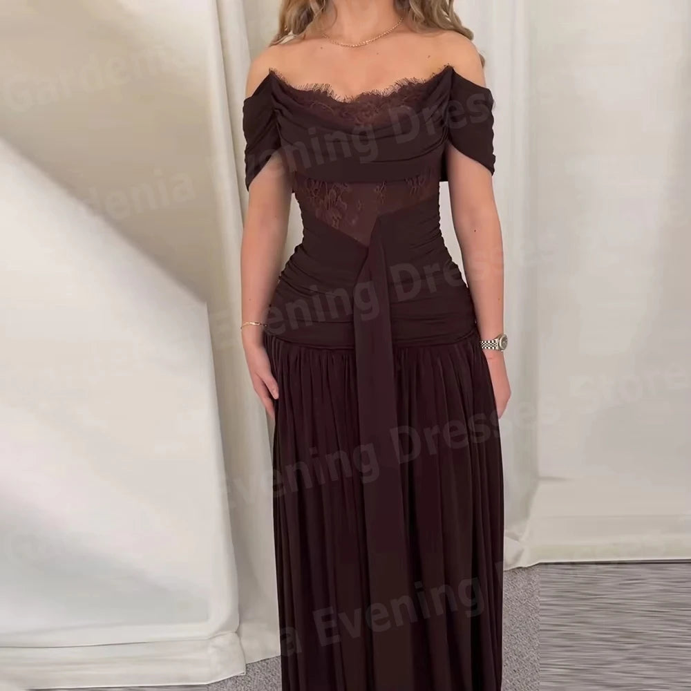 Elegant A Line Women's Evening Dresses Off The Shoulder Lace Sleeveless Prom Gowns Vestidos Para Mujer Customized Robe De Soirée