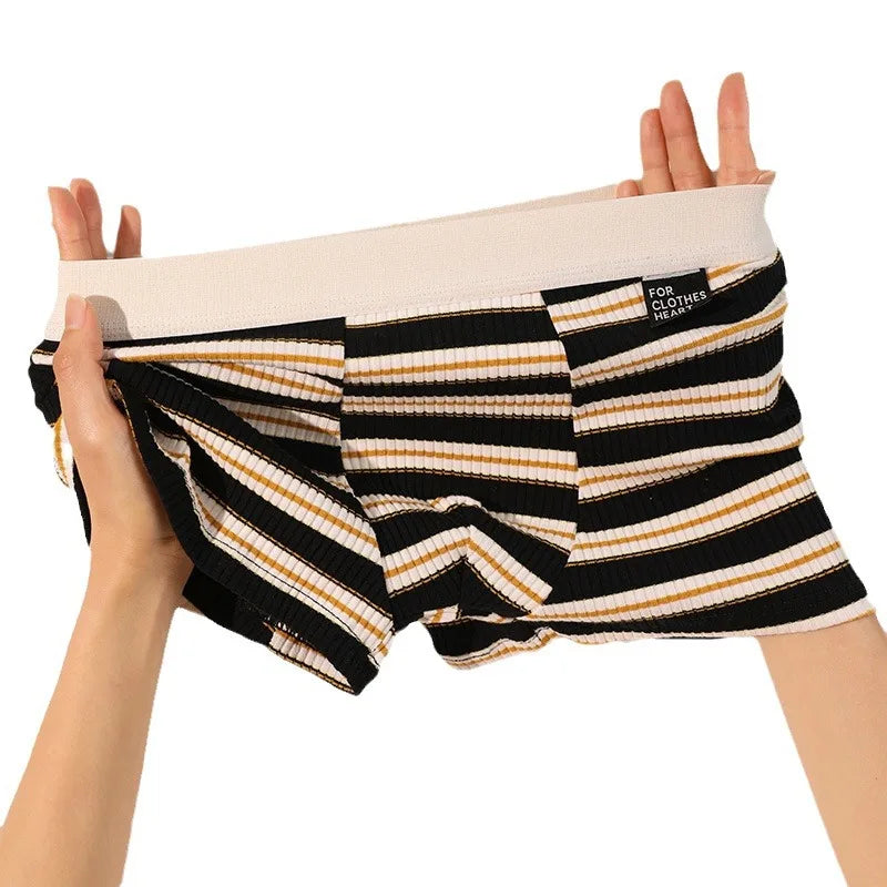 New Men's Underwear: Cotton Boxer Briefs, Plus Size, Mid-Rise, Striped, Breathable Summer Boxer Briefs for Boys, Teen Shorts