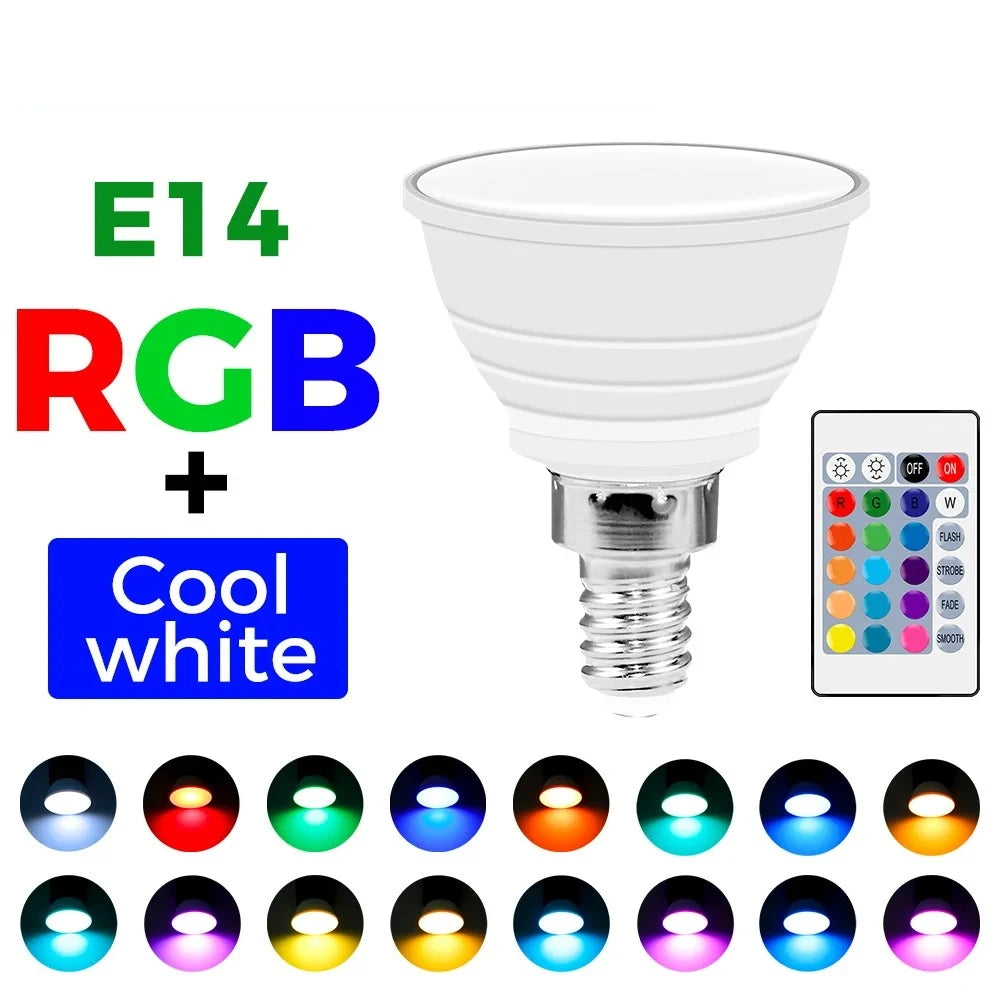 LED Spotlight E27 RGB Bulbs MR16 AC85-265V Mood Lights GU10 Colorful Lamps Bulb 16Colors Change 24-Key Remote Control GU5.3