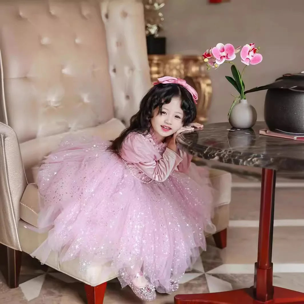 Princess Girls Autumn Dress Children's Birthday Dress Romantic Glittering Princess Elegant Dress Multicolor