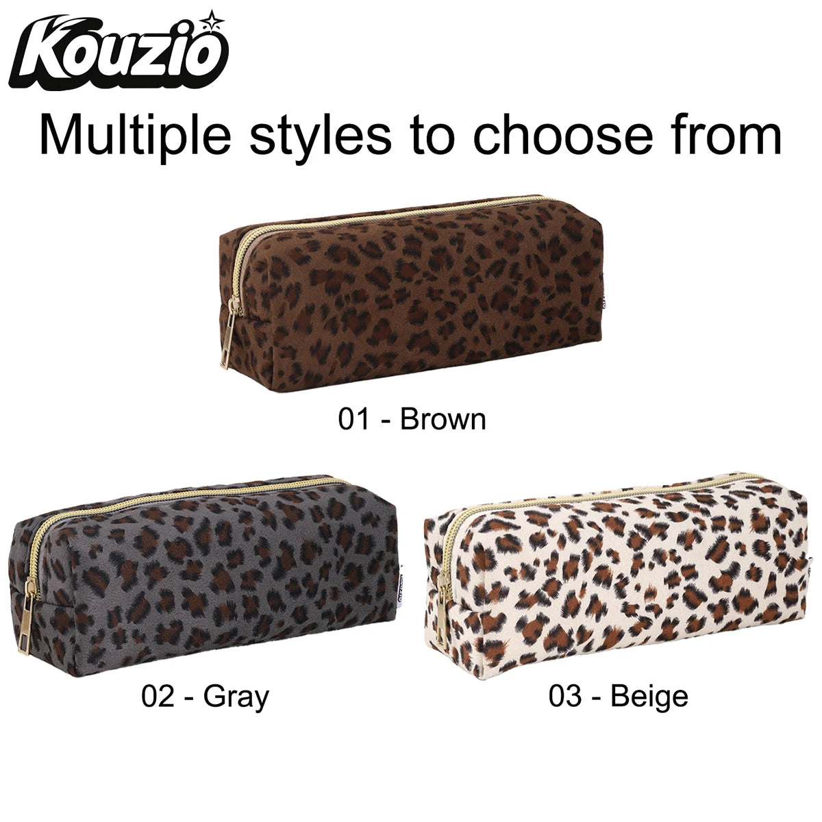 Vintage Leopard Print Suede Pencil Case, Aesthetic School Stationery Bag for Students - KOUZIO