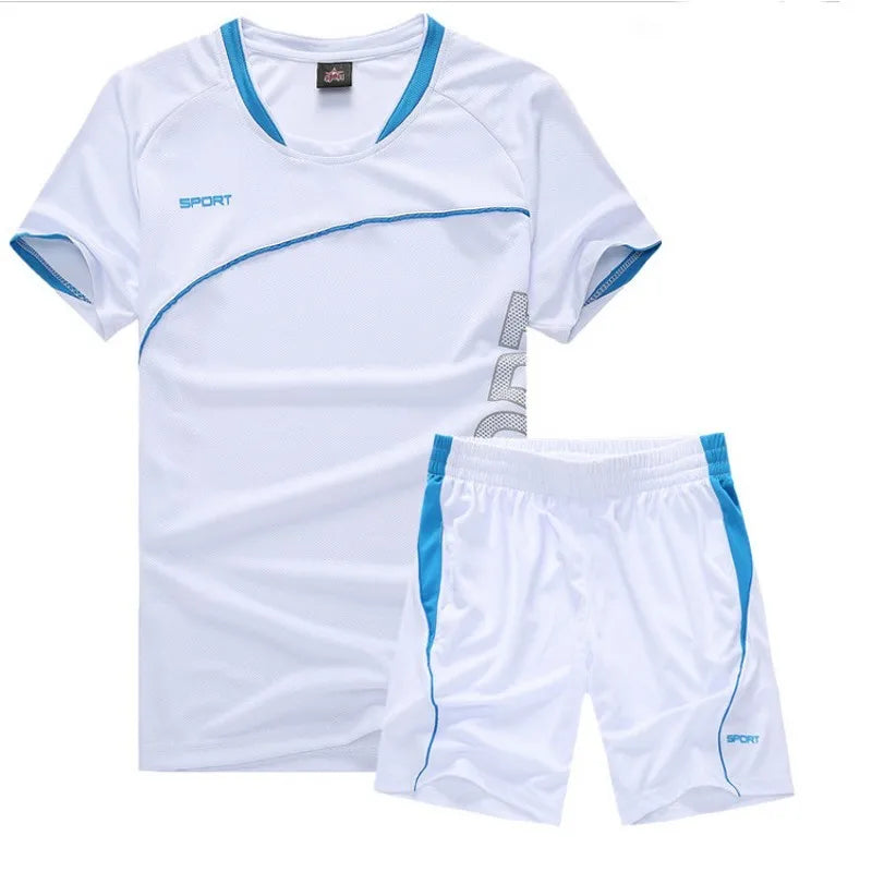 Mens Fitness Tracksuit Set Summer Casual Sporting Male Quick-Drying Short-Sleeved Tops+Shorts Sweatsuit 2 Piece Set Track Suit