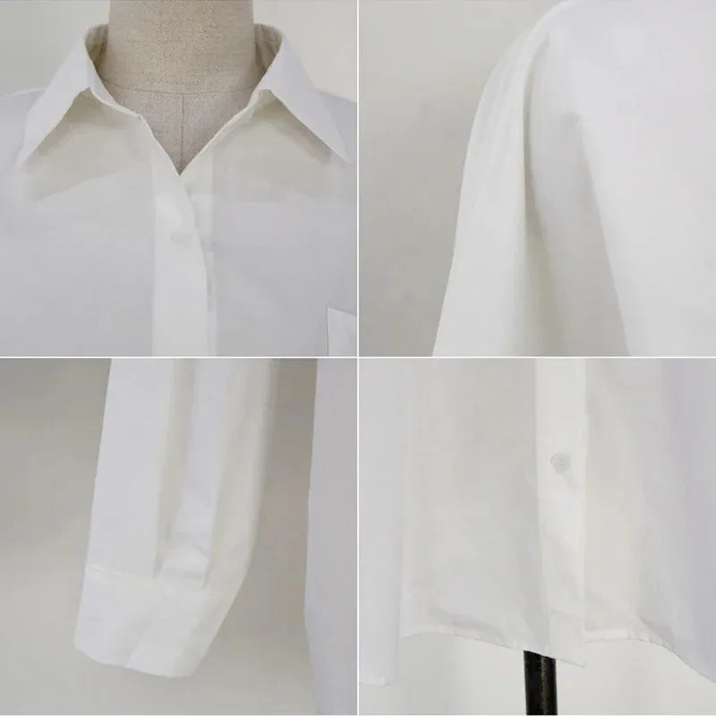 2026 Office Lady Elegant White Casual Plus Size Blouses Fashion New Cotton Long Sleeve Women Shirt Turndown Collar Tops