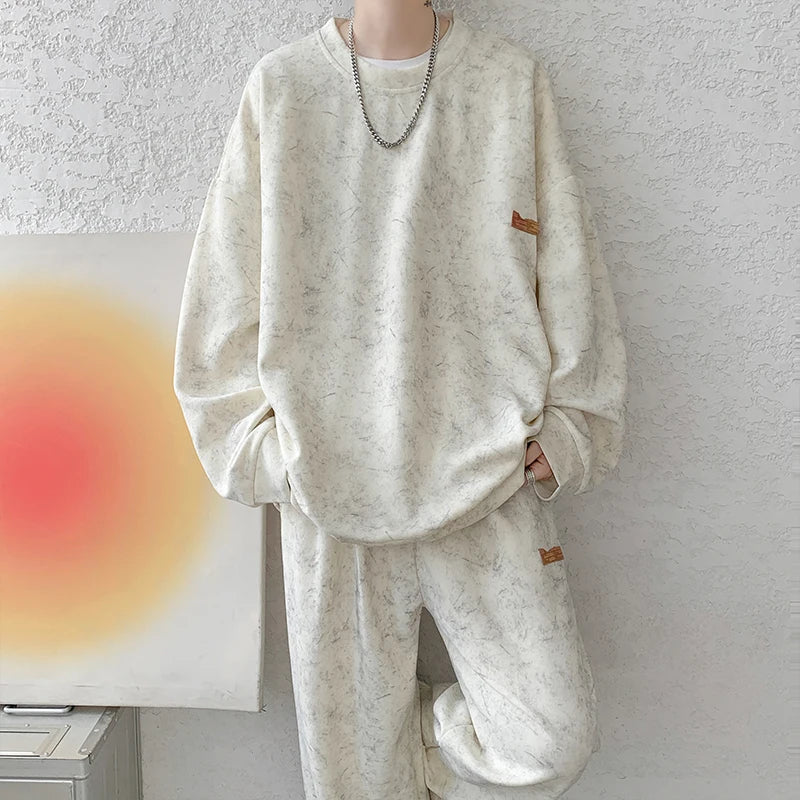 Men's M-XXXXXL Tie-Dye Streetwear Hoodie And Joggers Set Casual round Neck Sweatshirt Long Pants Two-Piece Fall Outfit