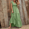 Casual V Neck Print Dress For Women Fashion Boho Holiday Beach Dresses Robe Femme Elegant High Waist Loose Skirt Womens Clothing