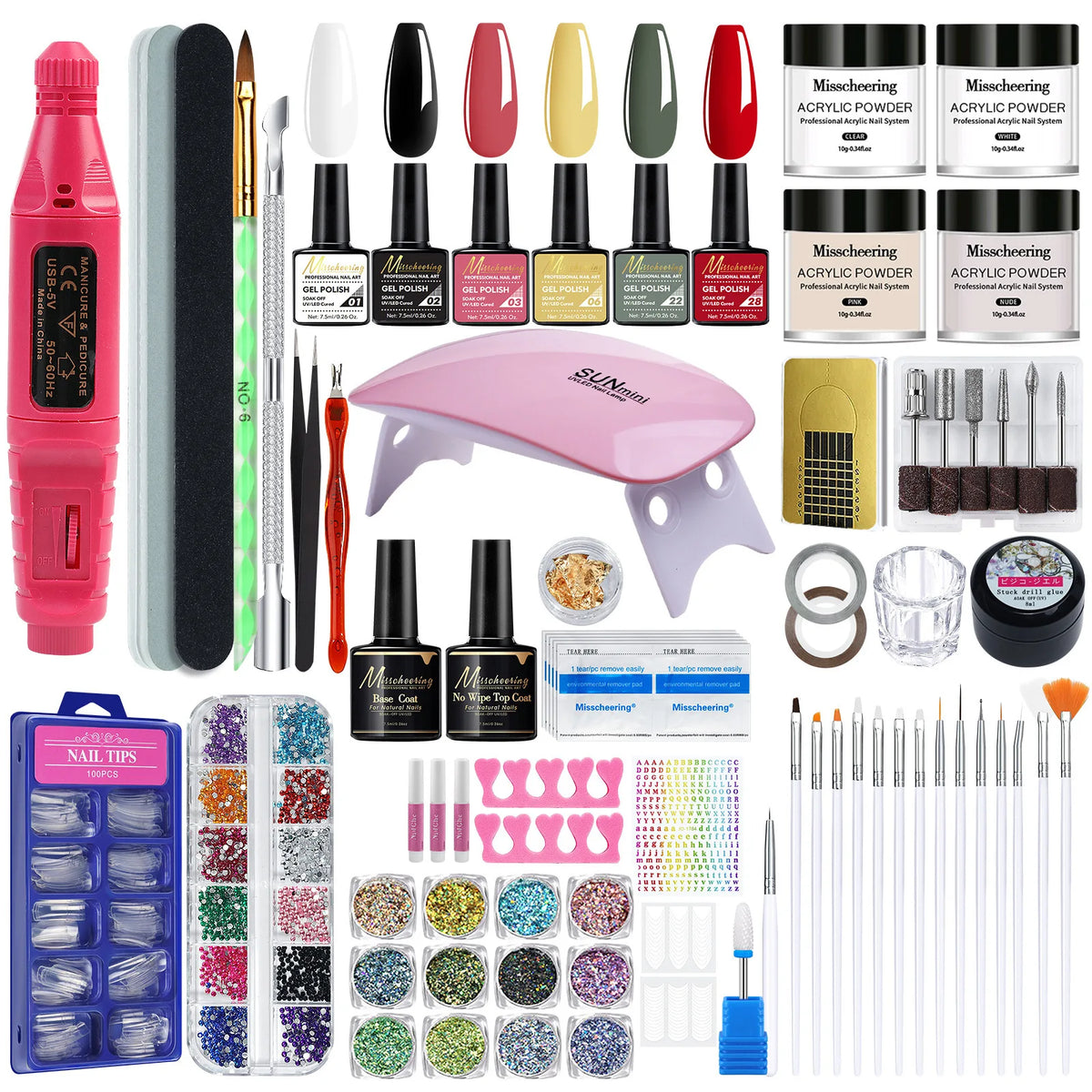 Professional 35Pcs Poly Extension Gel Nail Kit with 36W UV LED Lamp & Electric Nail Drill Machine Set Manicure Tools for Nail