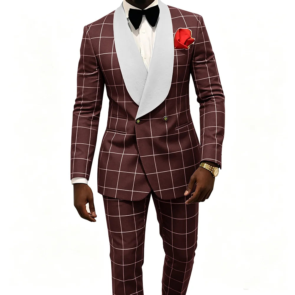 Men's Suit – Plaid Fabric, Groom's Tailcoat for Weddings, Classic Custom 2-Piece Suit (Jacket & Trousers)