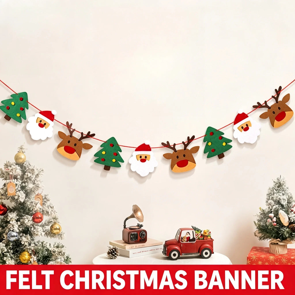 Weihnachts-Filzgirlande mit Weihnachtsmann & Rentieren – Festlicher Wandschmuck