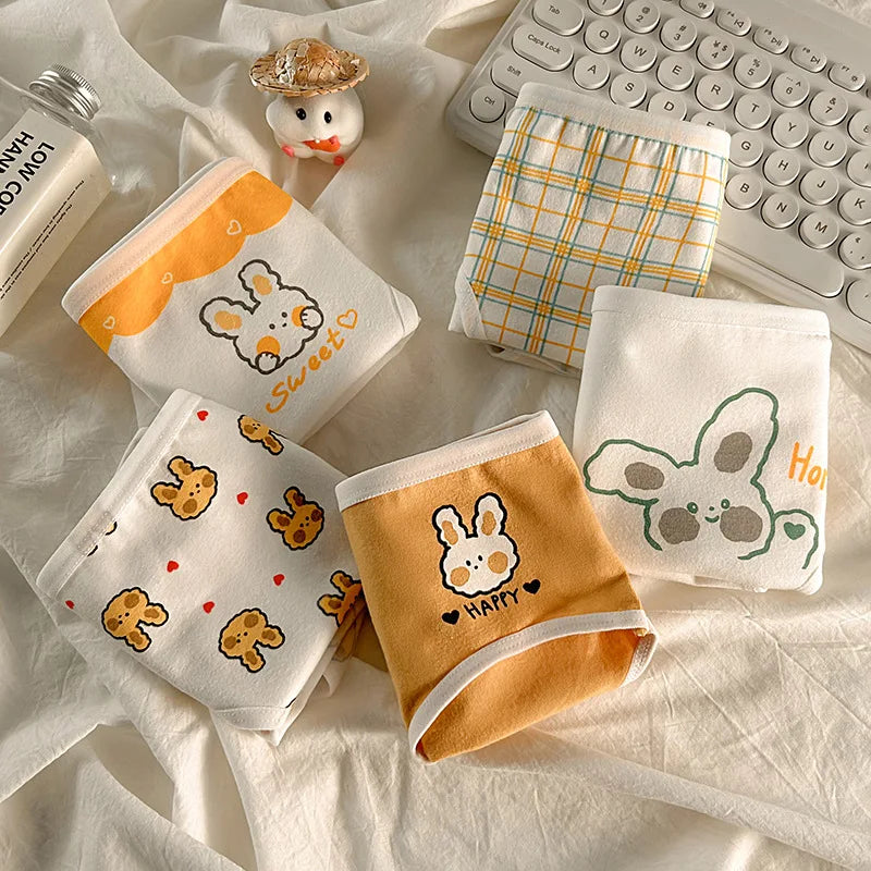 3pcs Cotton Girls Panties Adolescent Mid Waist Underwears Babys Fashion Briefs Breathable Pantys Students Cartoon Print Lingerie