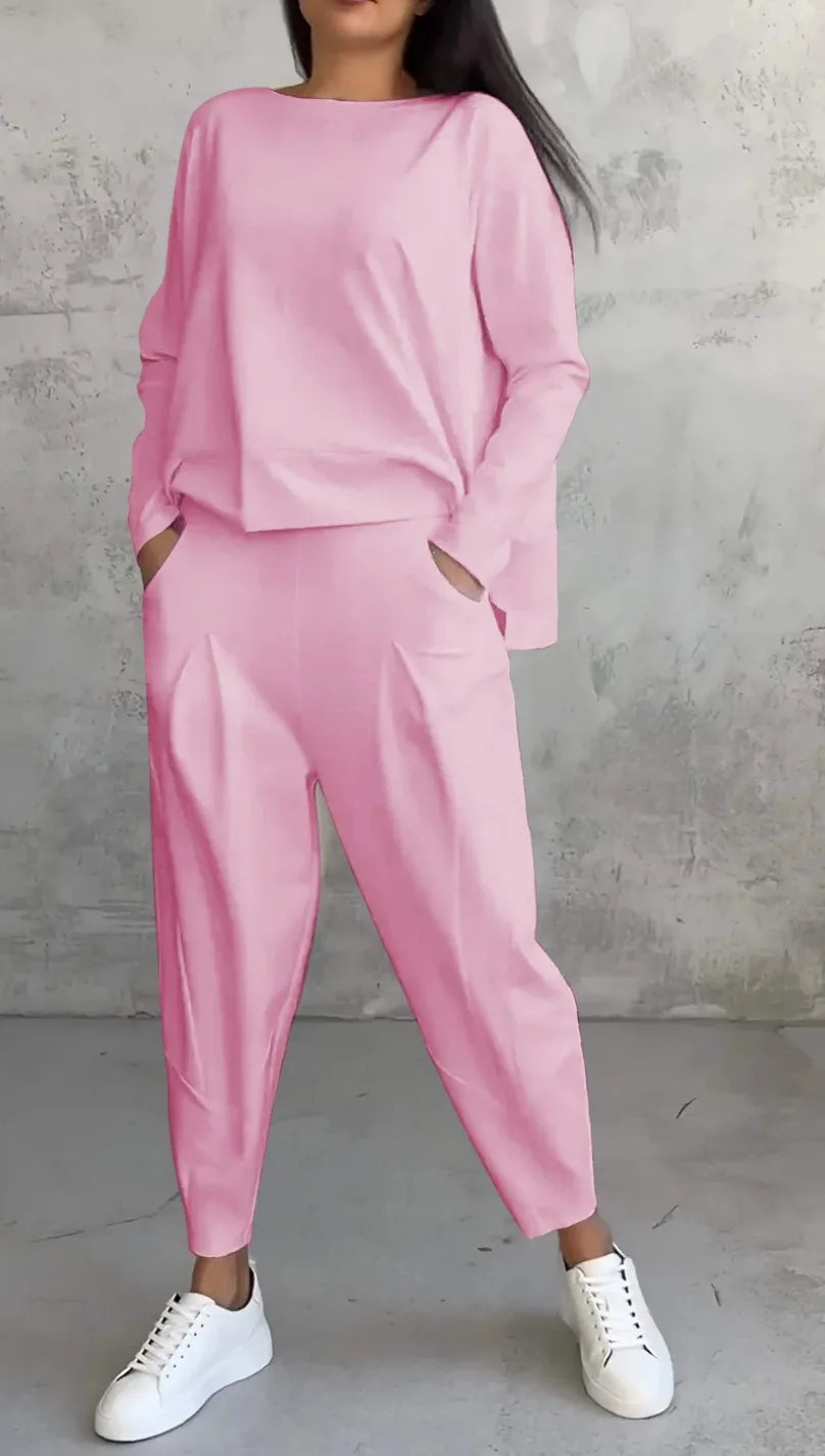 Women Office 2 Piece Set Autumn New Solid Long sleeve Hoodie&Pants Suits Women's Loose Fashion Pocket Small Feet Trousers Sets