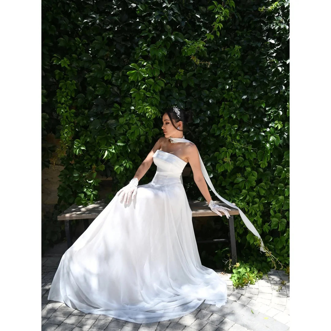 Line A Elegant Evening Dresses for Woman Luxury Women's Elegant Party Dress Customized Sleeveless White Shawl Ball Gowns Wedding