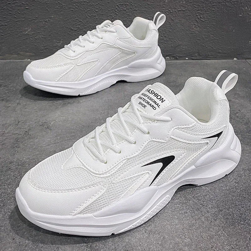 White Sneakers for Men Anti Slip Outdoor Men's Shoes New Breathable Mesh Trendy Versatile Thick Soled Sports Running Shoes