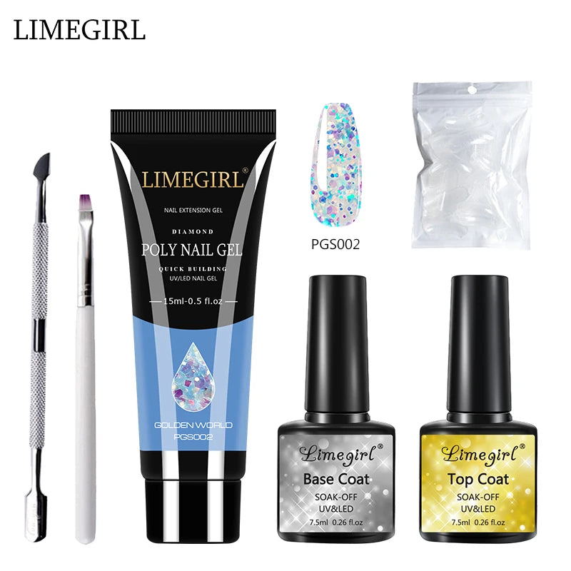 LIMEGIRL  Poly Nail Gel Set Manicure Set Gel Cuticle Pusher Finger Extend Mold Nail Kit All For Quick Extension Manicure Set