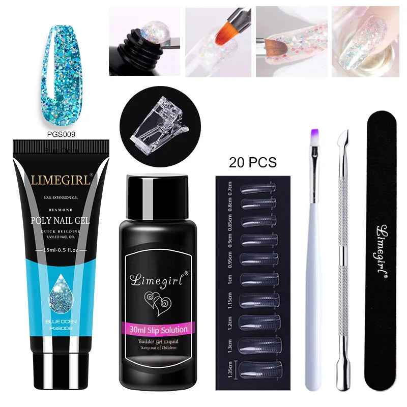 LIMEGIRL  Poly Nail Gel Set Manicure Set Gel Cuticle Pusher Finger Extend Mold Nail Kit All For Quick Extension Manicure Set