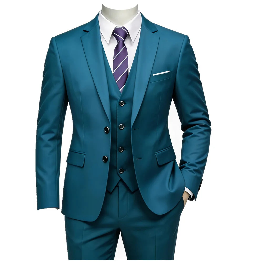 Classic Men'S 3Piece Suit Set, Consisting of a Suit Jacket, Vest, And Trousers. Suitable for Weddings, Business, Evening Parties