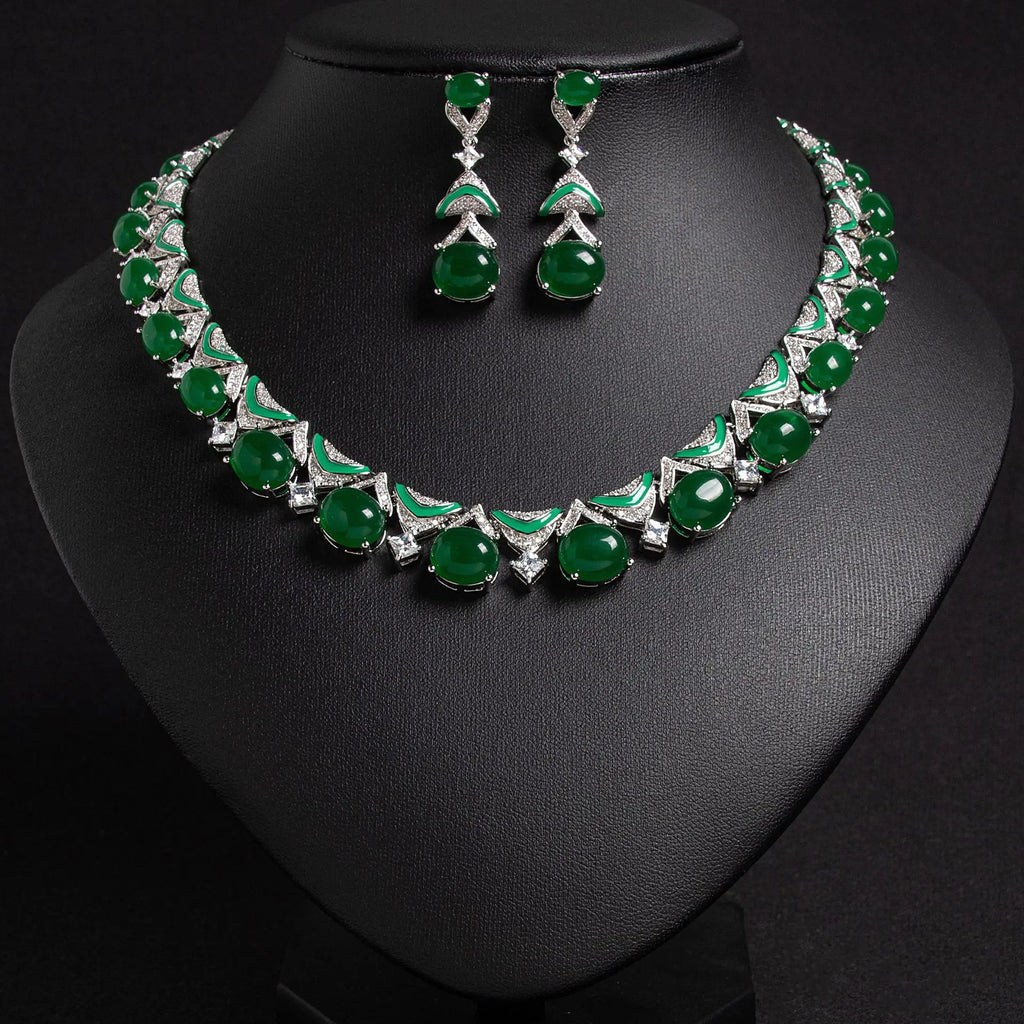 Elegant Jewelry Set Women Zircon Necklace Earrings Statement Bridal Wedding Banquet Luxury Evening Party Accessories Gift