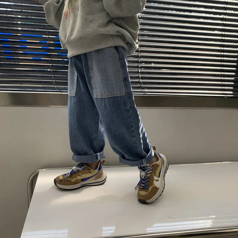 Children's Wide Leg Jeans Baby Boys Girls Denim Pants Toddler Baggy Jeans Children's Clothing 2 To 8 Years Korean Kids Trousers