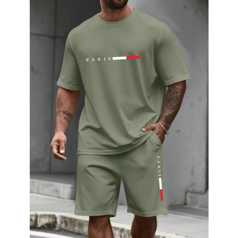 Men's Tracksuit 2 Piece O-neck Short Sleeve Shirt Shorts Set Men's Running Suit Plus Size T shirts Man Clothing Summer T-shirt