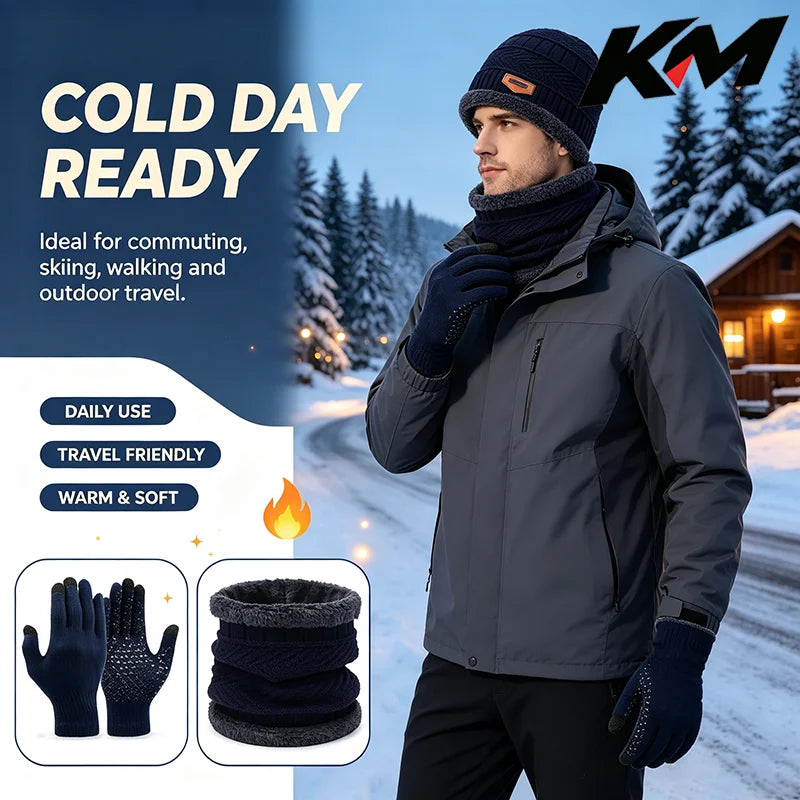 Winter Hat for Men Women Beanie Hats Scarf Glove Earmuff Set Thick Warm Slouchy Beanies Hat for Boy Girl Cap