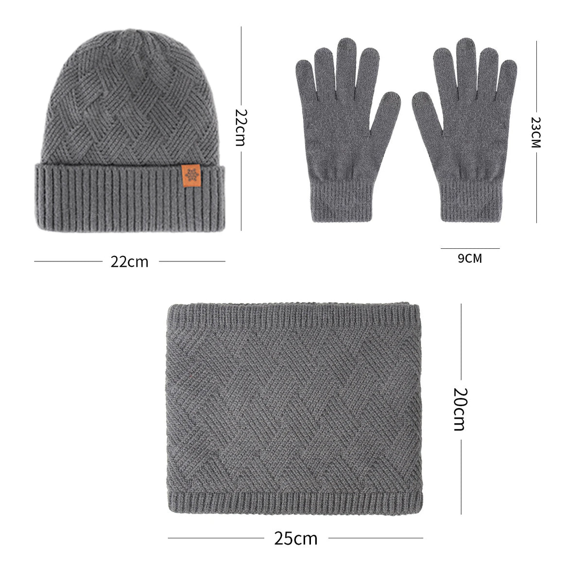 Men Winter Beanie Neck Gaiter Gloves 3-Piece Set Stretchy Thermal Fleece Outdoor Soft Knit Hat Neck Warmer Gloves Set Daily Wear