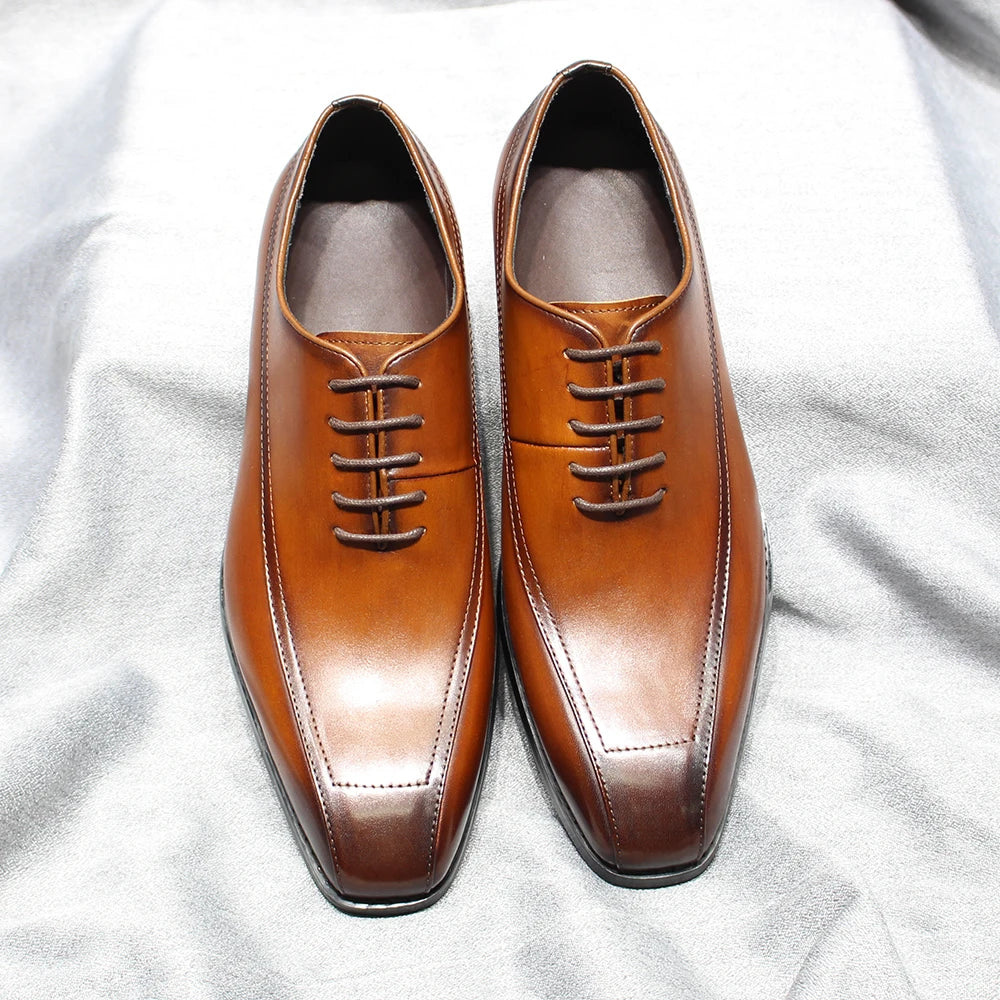 Classic Men's Oxford Dress Shoes Genuine Leather Lace-Up Point Toe Career Office Suit Formal Shoe for Men Wedding Party Oxfords