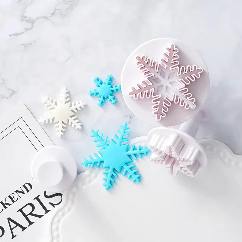 3pcs Snowflake Plunger Mold Cake Decorating Tool Biscuit Cookie Cupcake Mould Kitchen Accessories Fondant Cutting Pastry Cutter