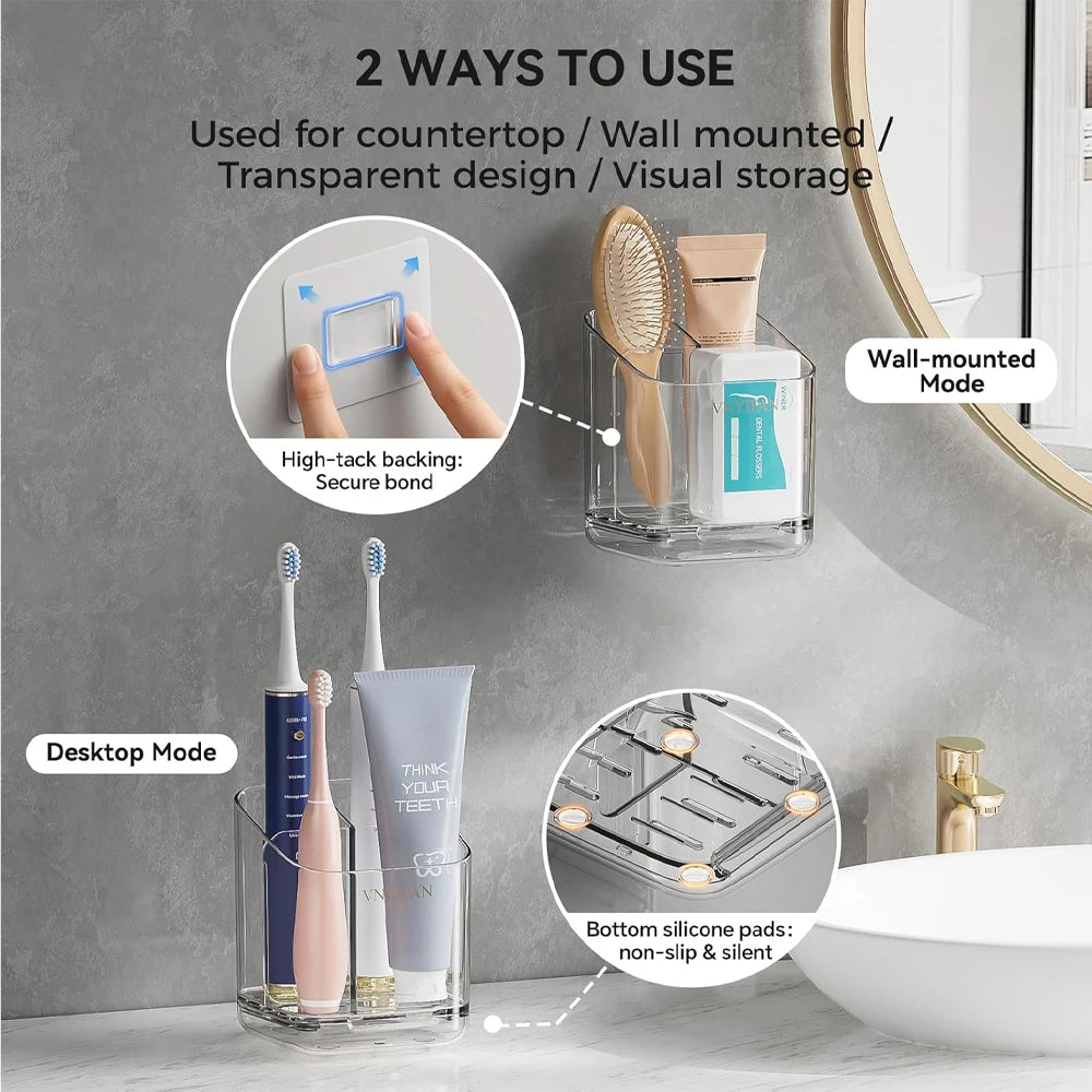 Toothbrush Storage Rack Large Capacity Bathroom Wall-Mounted Storage Box Plastic Organizer for Toothbrushes Toothpaste Razors To