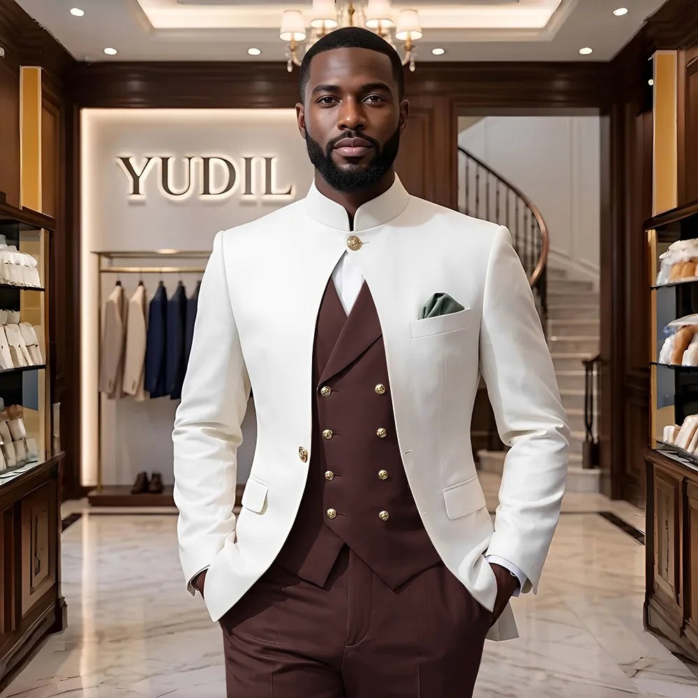 Men 3‑Piece Slim Fit Business Suit Formal Wedding Party Groom Blazer Jacket Trousers Male Suit Set