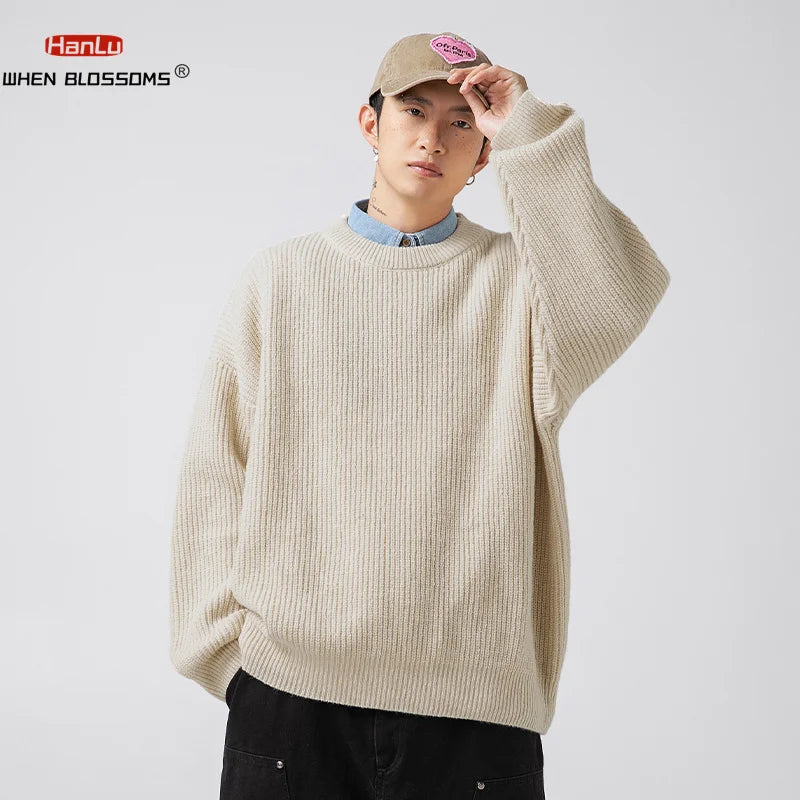 2023 Autumn Winter New Sweater Women's Men's  Green Knitted pullover Basic Solid Color Loose Black White Sweater Coats Warm Tops