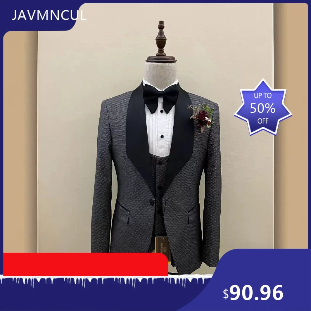 Men's 3 Piece Slim Fit Suit Set 2026 New Business Formal Wedding Groom Party Suit for Office Banquet and Four Seasons Wear